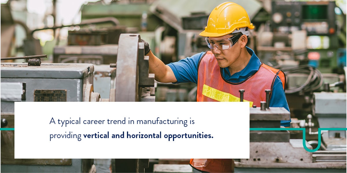 A typical career in manufacturing is providing vertical and horizontal opportunities