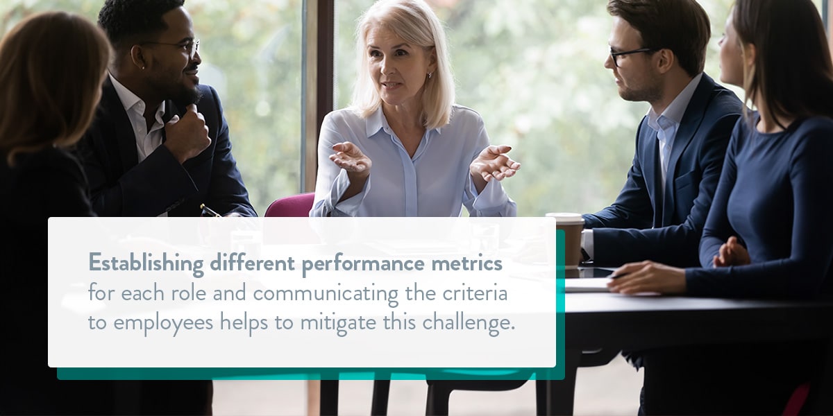 Establish different performance metrics for each role.